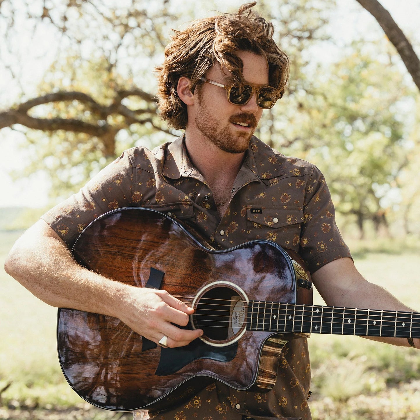 H Bar B Short Sleeve Snapshirt Bouquets : Morel