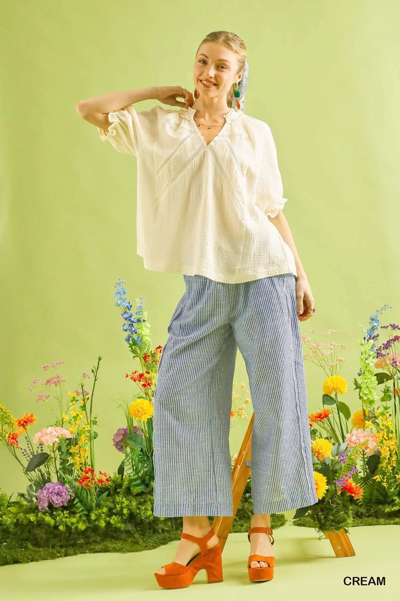Charlotte Cotton Gauze Ruffle Top: Cream