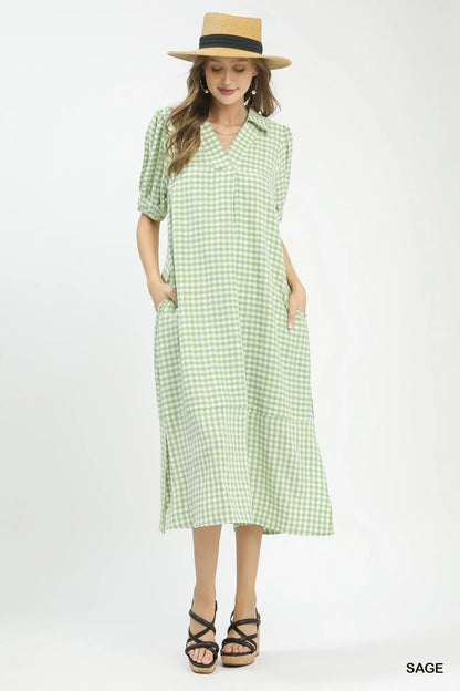 Magnolia Gingham Midi Dress: Green