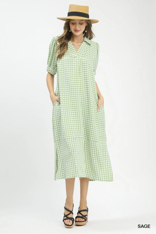 Magnolia Gingham Midi Dress: Green