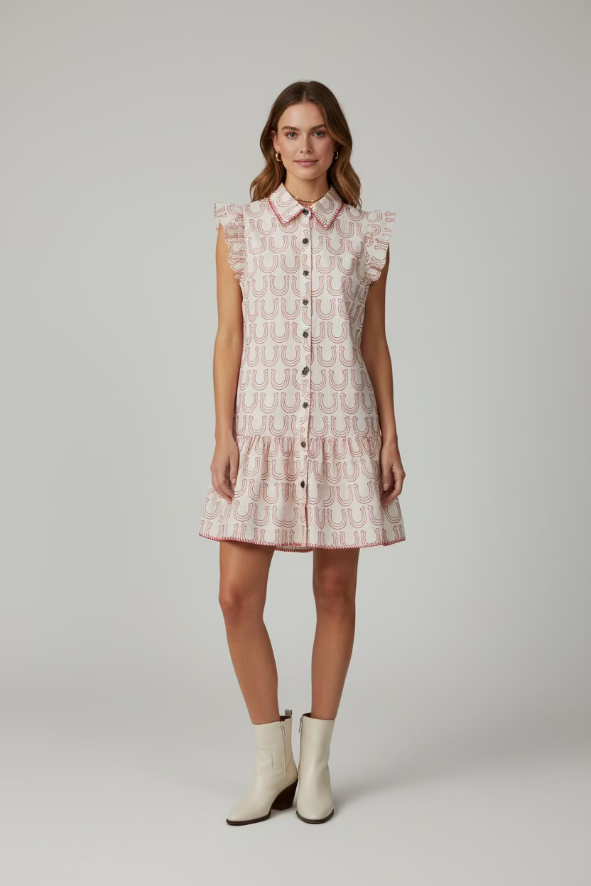 Jackpot Horseshoe Embroidered Dress: Red