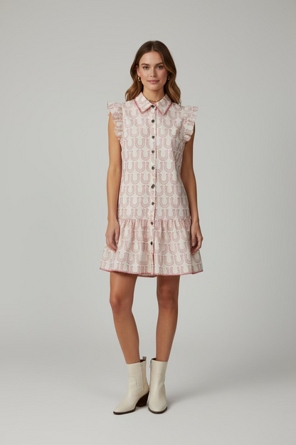 Jackpot Horseshoe Embroidered Dress: Red