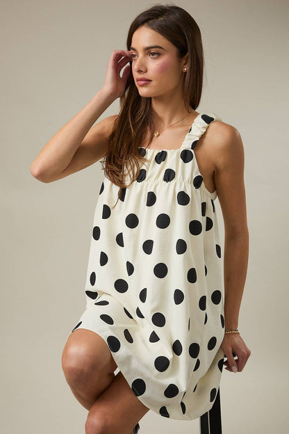 The Madison Mini Sleeveless Bold Polka Dot Dress: Cream Black