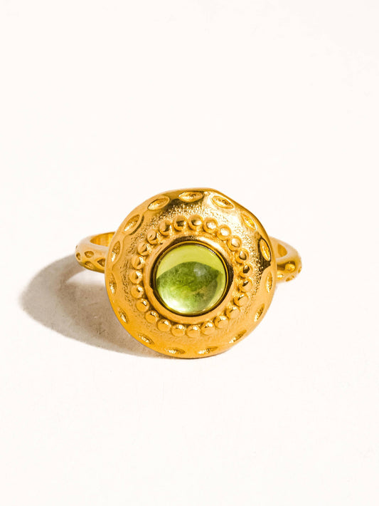 Malin 18K Gold Non-Tarnish Round Stone Ring: Green