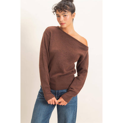 Off The Shoulder Sweater Top: TAUPE / S-M-L(2-2-2)