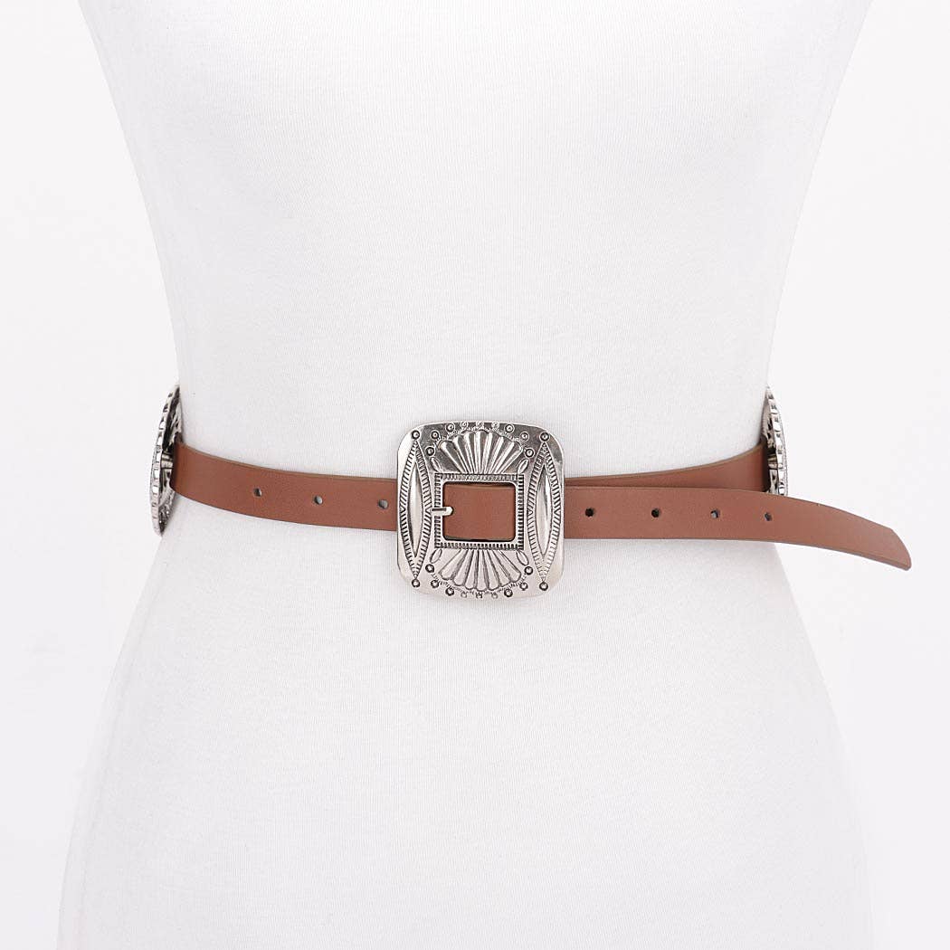 Faux Leather Western Style Multi Metal Women's Belt: CM
