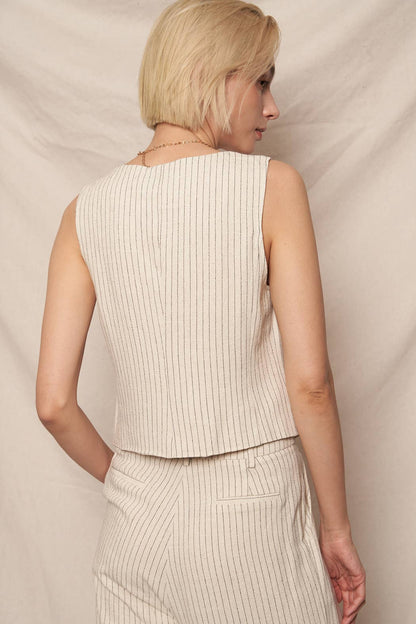Millie Sleeveless Striped Vest : Ivory Black