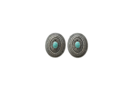 1.5" Oval Concho Post Earrings with Turquoise Accent