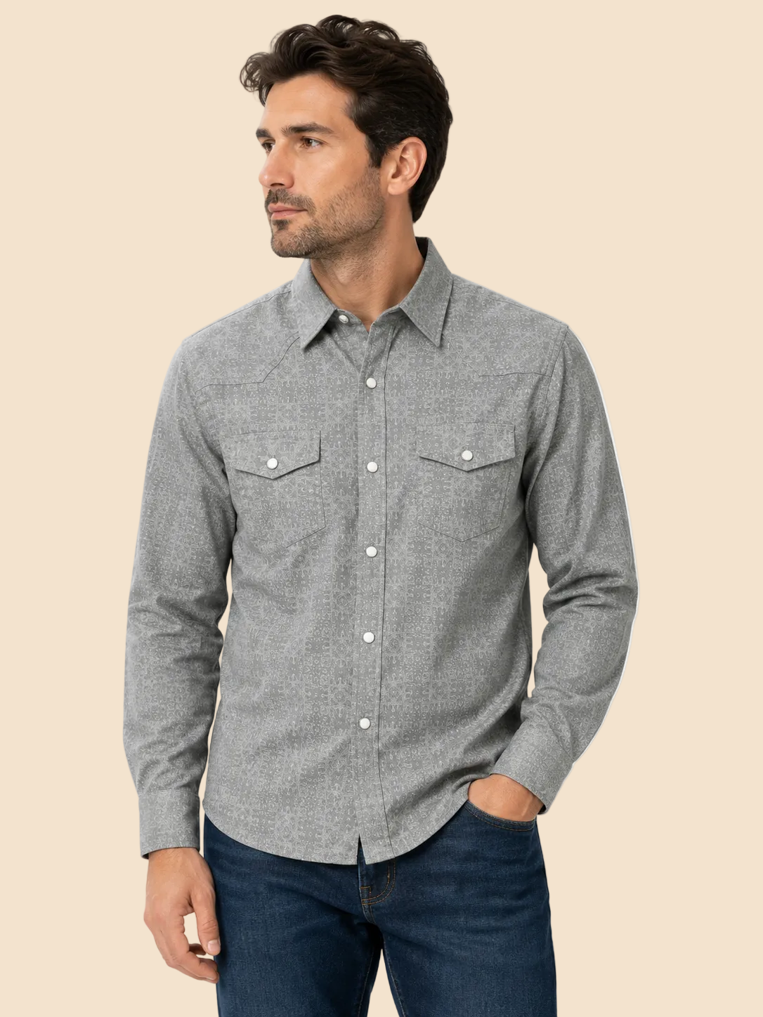 Beau Pearl Snap Shirt: Micro-Print