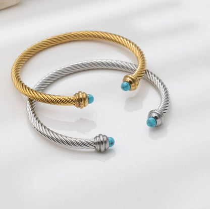 18K Gold PVD Stainless Turquoise Twisted Bangle Braclet: Gold