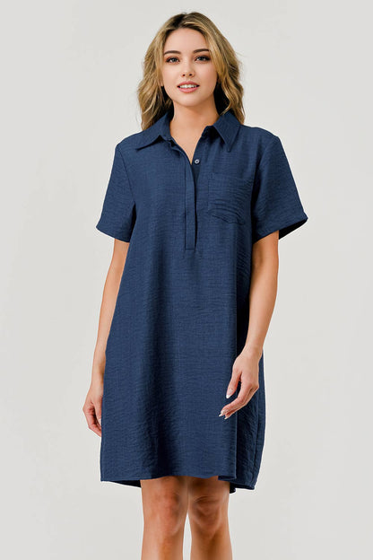 Ellie Casual Collared Game Day Shift Dress Navy