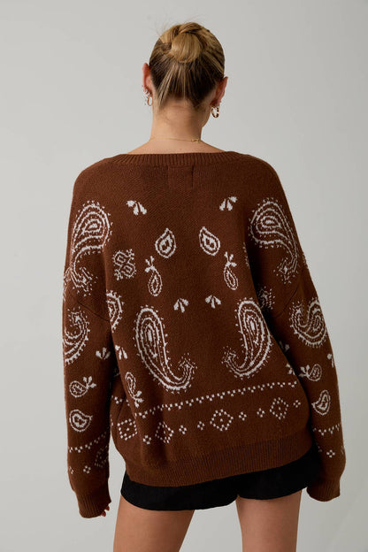 Amber Ling Sleeve Paisley Cardigan: Brown