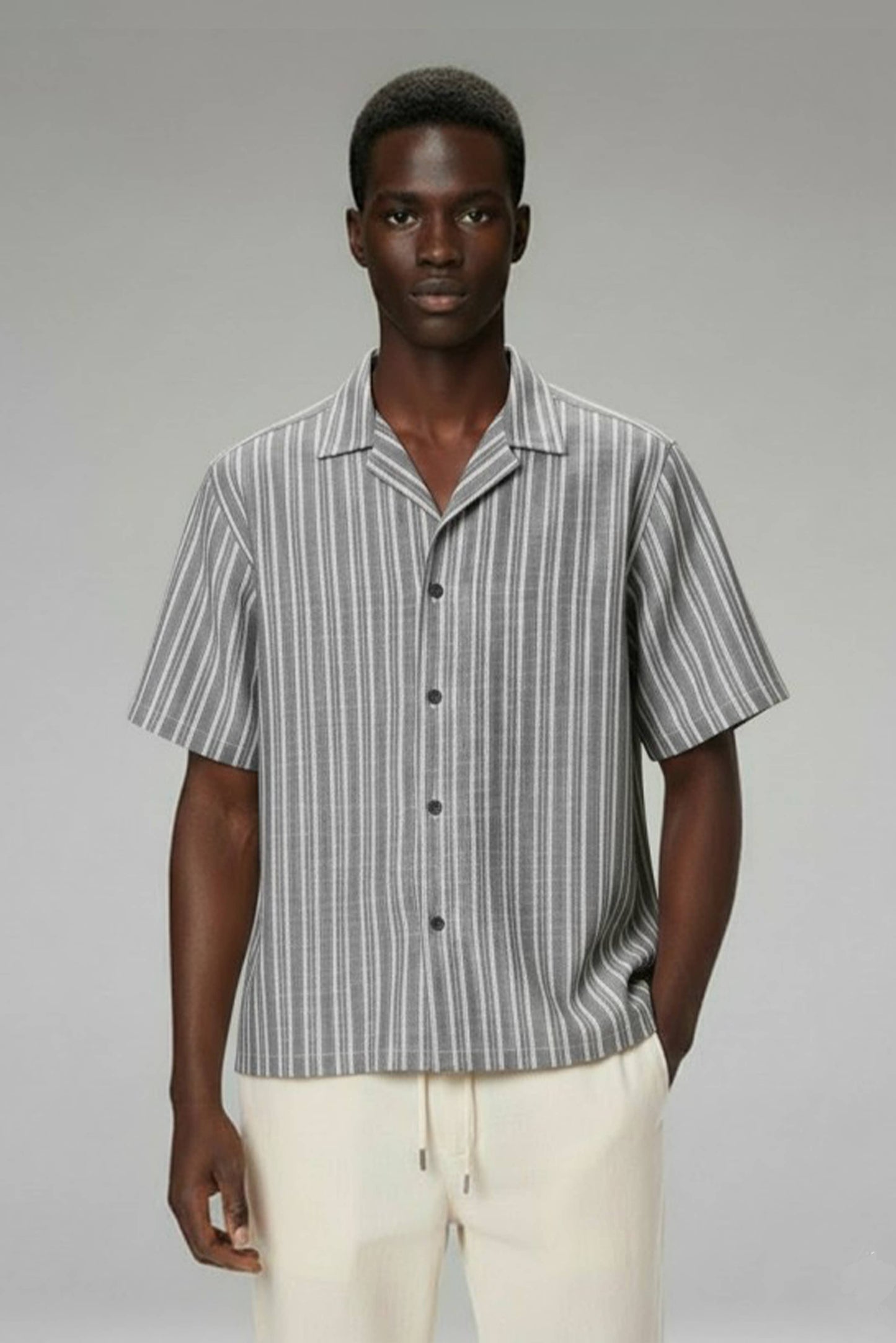 Callahan Camp Collar Shirt: Grey Stripe