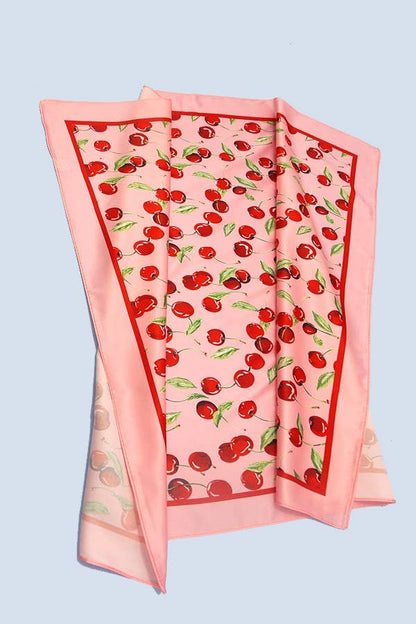 CHERRY PRINT SILKY FEEL BANDANA SCARF | 40SC626: Pink