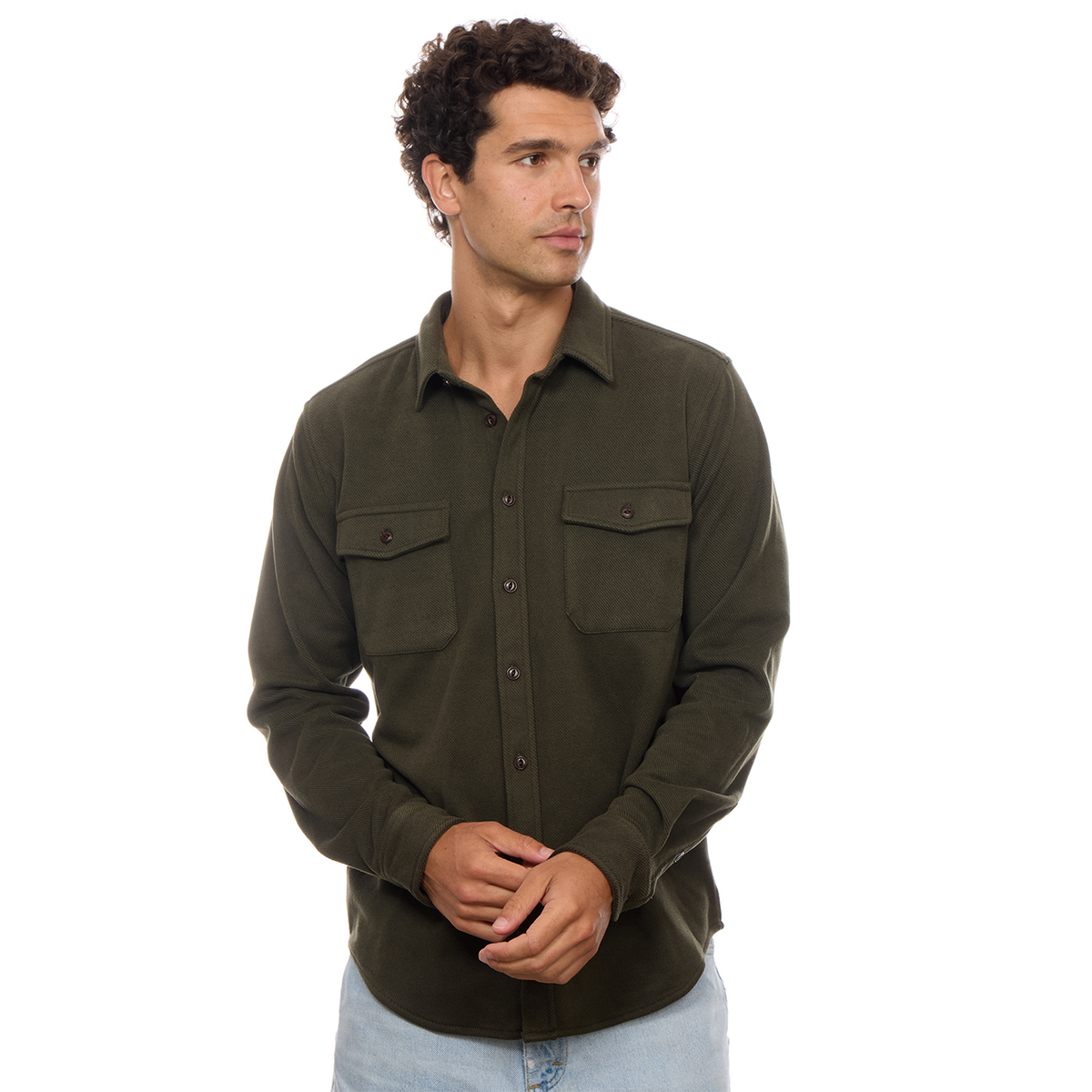 Graham Two-Pocket Long-Sleeve Button-Down Shirt: Olive