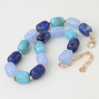Multi Marble Stone Tube Beaded Necklace: BR