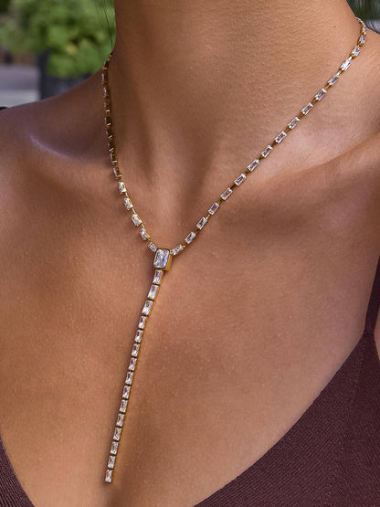 Cieline 18K Gold Non-Tarnish CZ Lariat Necklace: Yellow Gold