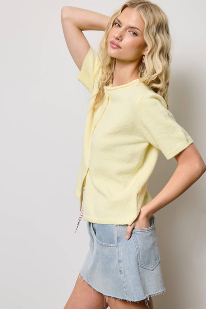 Short Sleeve Button Down Cardigan Top: Tangerine / M