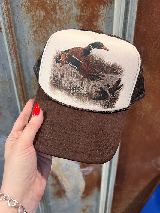 Retro Duck Trucker Cap - Multiple Color Options: Brown & Tan