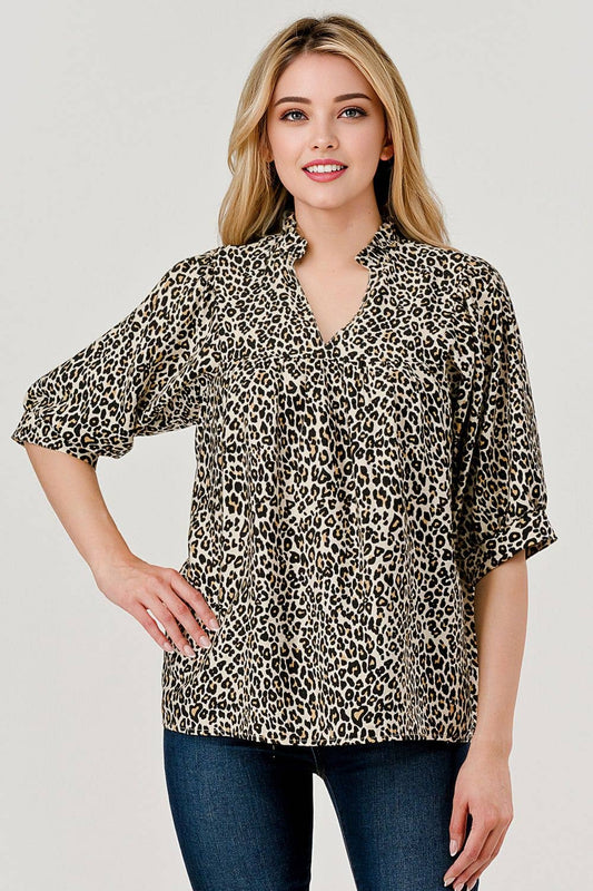 Devon Half Sleeve Leopard Print Loose Fit Top