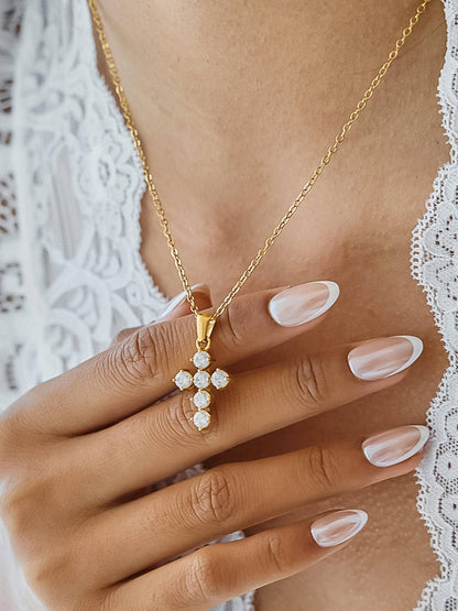 Raimon 18K Gold Non-Tarnish Dainty Cross Necklace: Yellow Gold