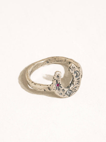 Sparrow Vintage Silver Celestial Horseshoe Ring: Silver
