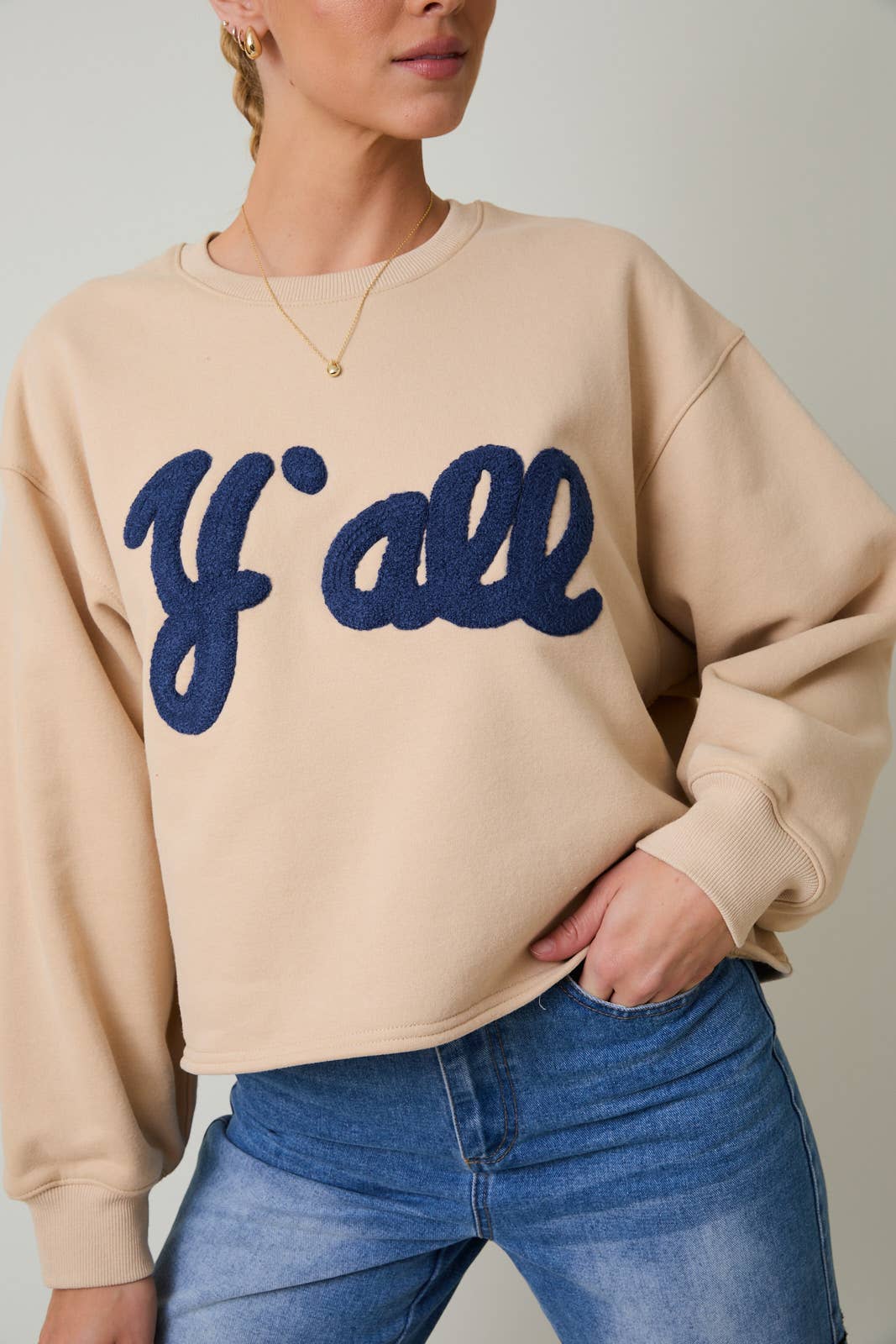 “Y’ALL” Crew Neck Flocked Sweatshirt