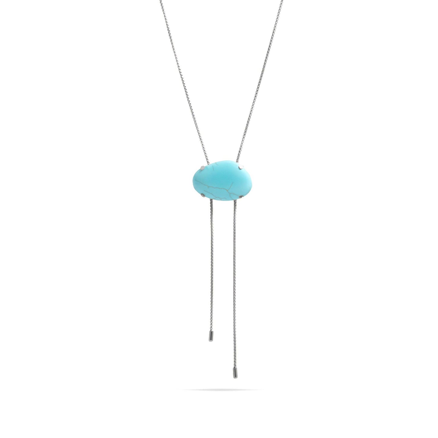 18K Gold Stainless Steel Turquoise Charm Bolo Necklace: Silver