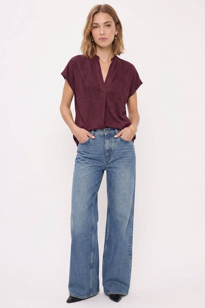 Soft Matte Drop Shoulder Blouse: Wine / S