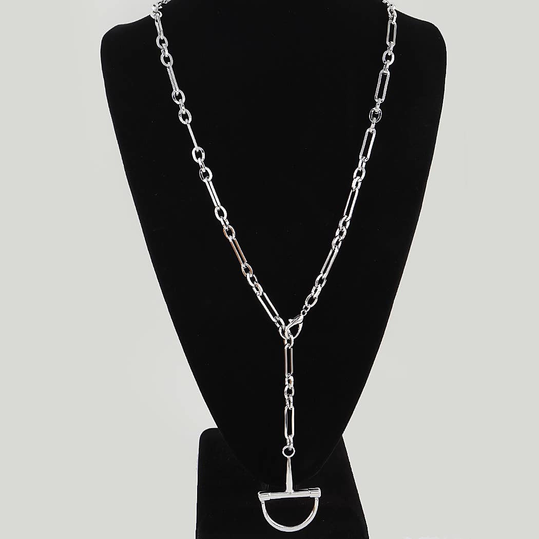Helena Mixed-Link Equestrian Pendant Necklace: Silver