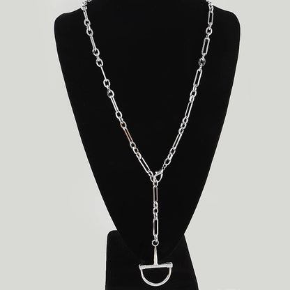Helena Mixed-Link Equestrian Pendant Necklace: Silver