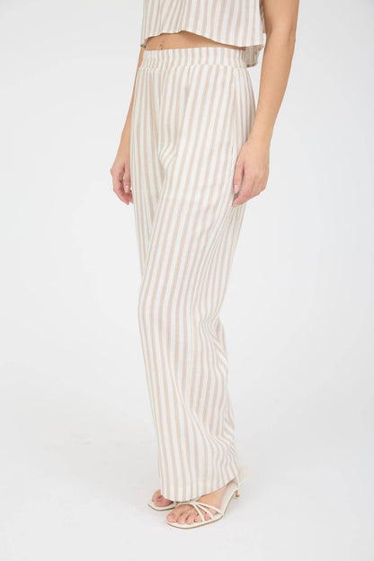Maple Lane Stripe Linen Wide Leg Pants: Khaki
