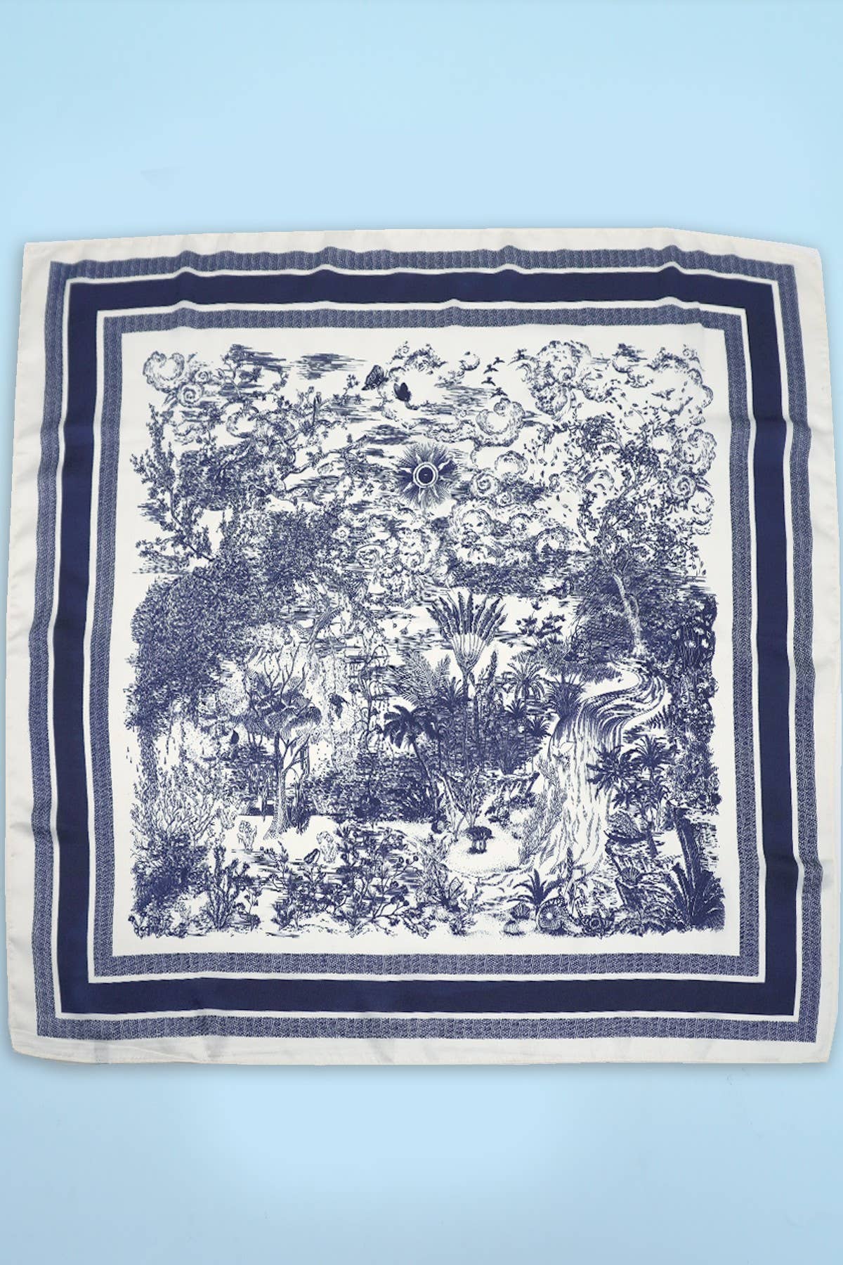 LARGE FLORAL TOILE PRINT BANDANA SCARF | 40SC653: NAVY