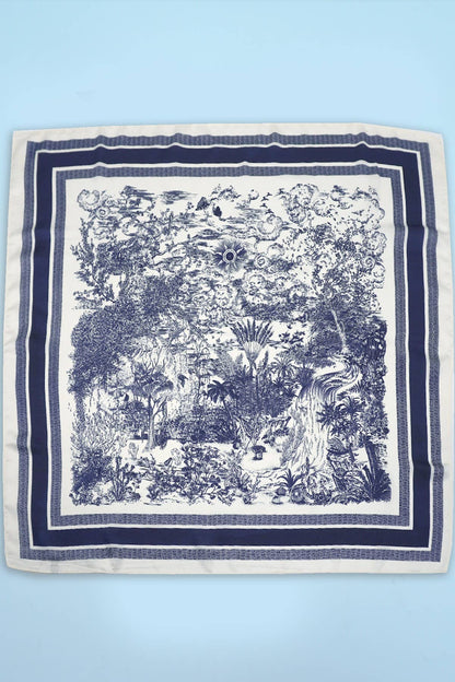 LARGE FLORAL TOILE PRINT BANDANA SCARF | 40SC653: NAVY