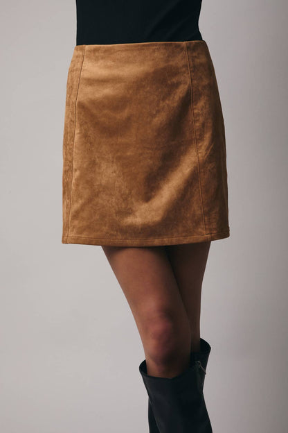 Sally Suede Mini Skirt: Tan