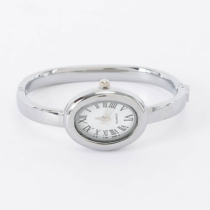 Elowen Oval Roman Numeral Bangle Watch: Silver