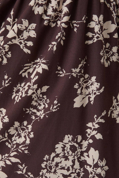 November Notch Neck Front Tie Puff Long Sleeve Floral Mini Dress: Brown Cream Floral