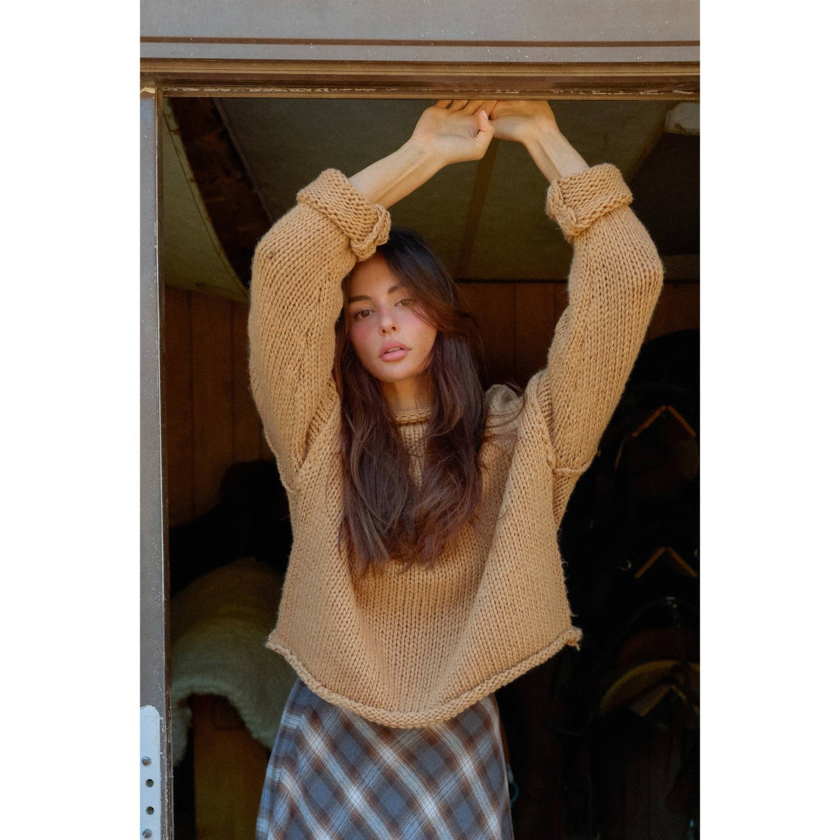 Rolled Collar Loose Knit Sweater: OATMEAL / S-M-L(2-2-2)