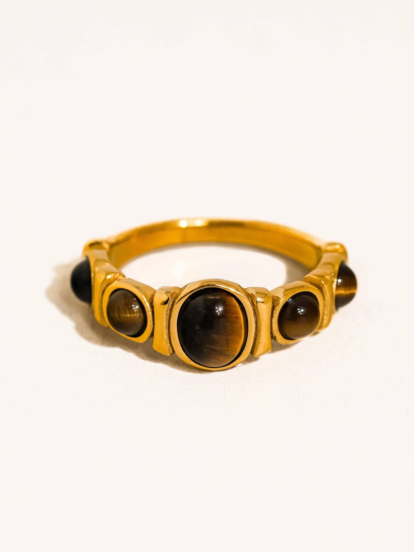 Canso 18K Gold Non-Tarnish Tiger Eye Ring: Brown
