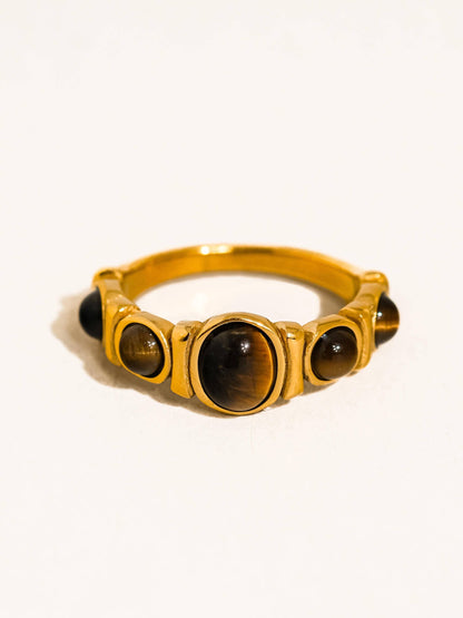 Canso 18K Gold Non-Tarnish Tiger Eye Ring: Brown