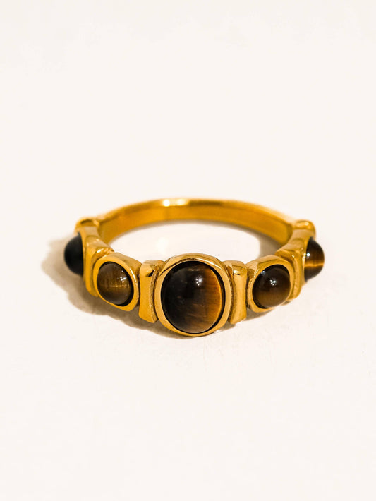 Canso 18K Gold Non-Tarnish Tiger Eye Ring: Brown