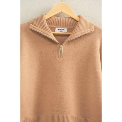 Half Zip Classic Sweater: DARK TAUPE
