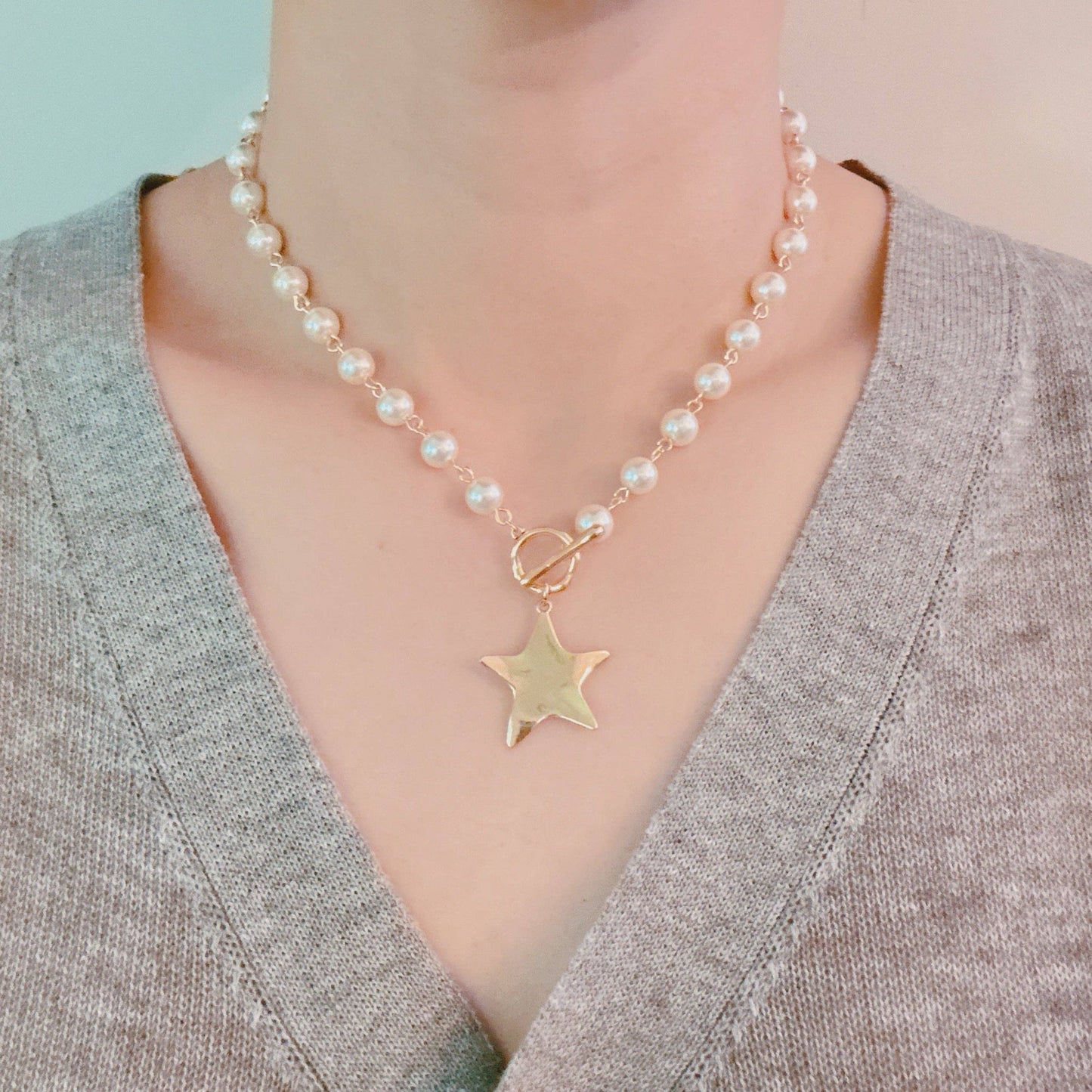 Molten Star Pearl Chain Necklace