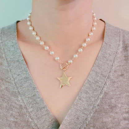 Molten Star Pearl Chain Necklace