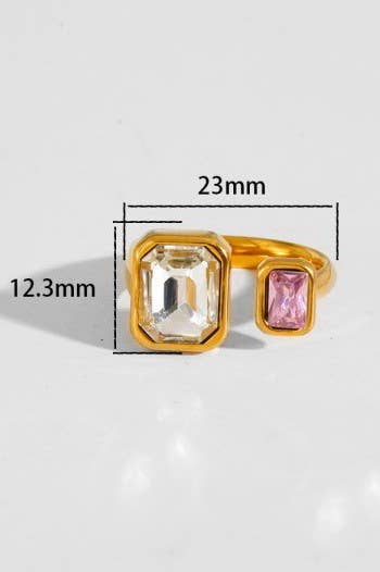 18K STAINLESS STEEL TARNISH FREE  RHINESTONE RINGS | 40R137: CRYSTAL PINK