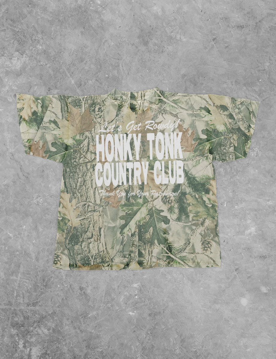 Honky Tonk Country Club, 90's Country Boxy Cotton TShirt: Green Camo