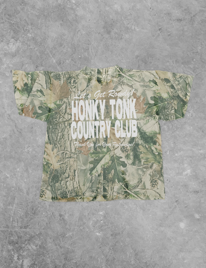 Honky Tonk Country Club, 90's Country Boxy Cotton TShirt: Green Camo