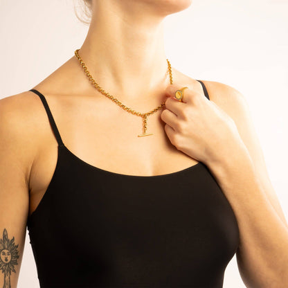 Iscera 18K Gold Non-Tarnish Stainless Steel Tbar Necklace: Gold