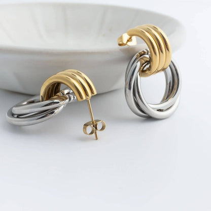 Orlune Double Round Stud Non-Tarnish Earring: Mixed Metal