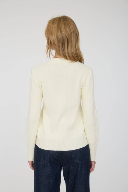 Hadley Round Neck Pocket Knit Cardigan: Cream